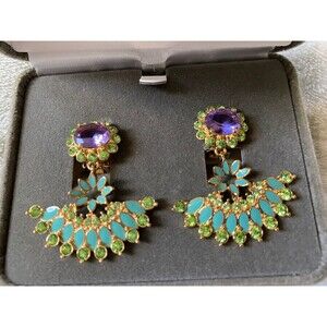Vtg Nolan Miller La Boheme Chandelier Earrings-Clip On Rare-Purple & Green Stone
